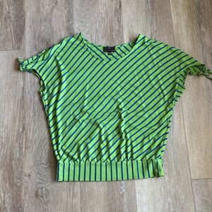 Green and Blue Striped Short Sleeve Top